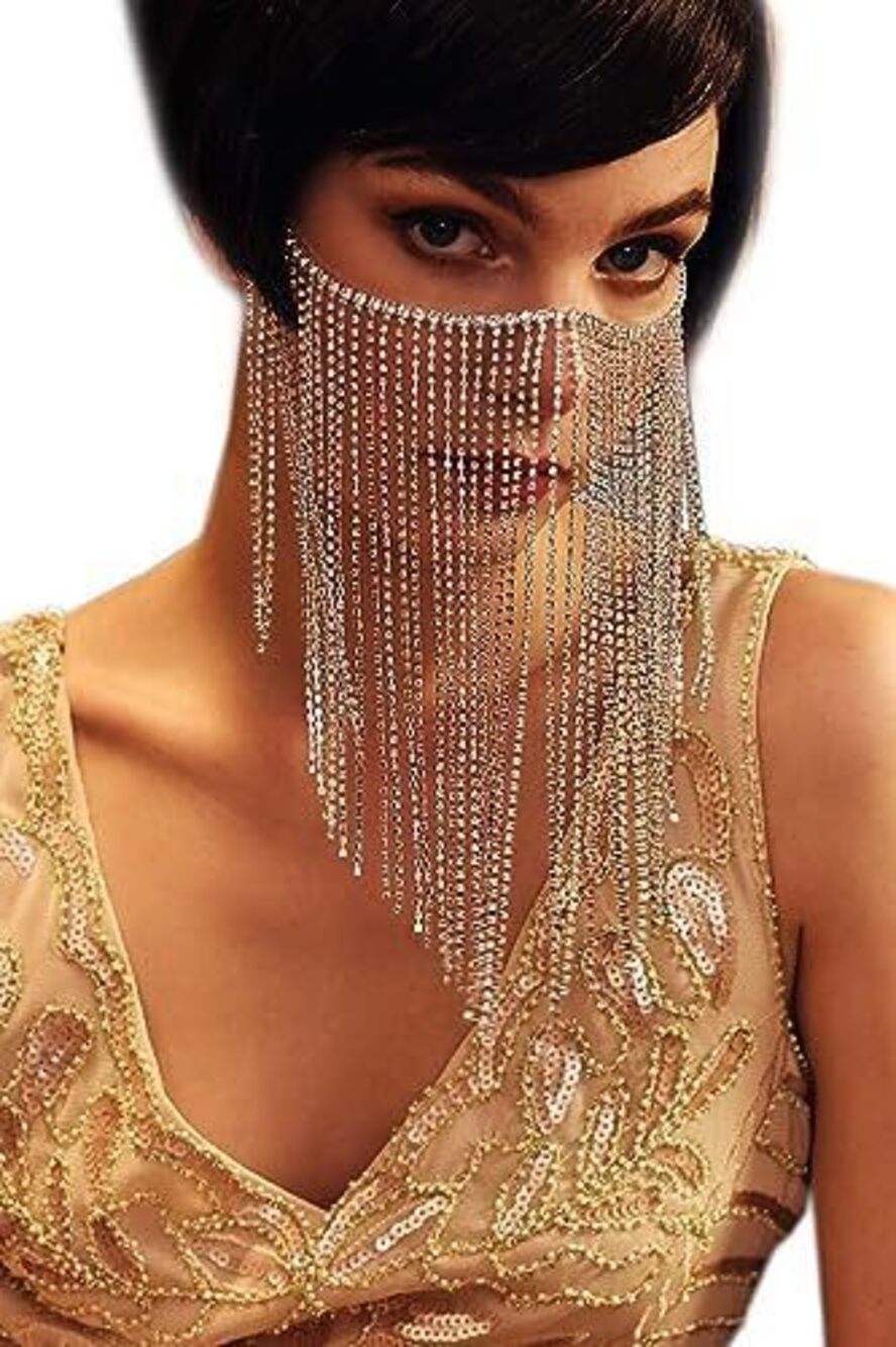 1815 Crystal Rhinestone Fringe Masquerade Mask Chain Costume Headwear Mardi